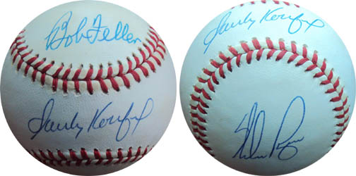 Sandy Koufax, Nolan Ryan, and Bob Feller 3 Top No Hitter Pitchers Autograph Sports Memorabilia from Sports Memorabilia On Main Street, sportsonmainstreet.com