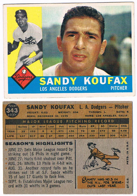 Sandy Koufax Autograph Sports Memorabilia from Sports Memorabilia On Main Street, sportsonmainstreet.com